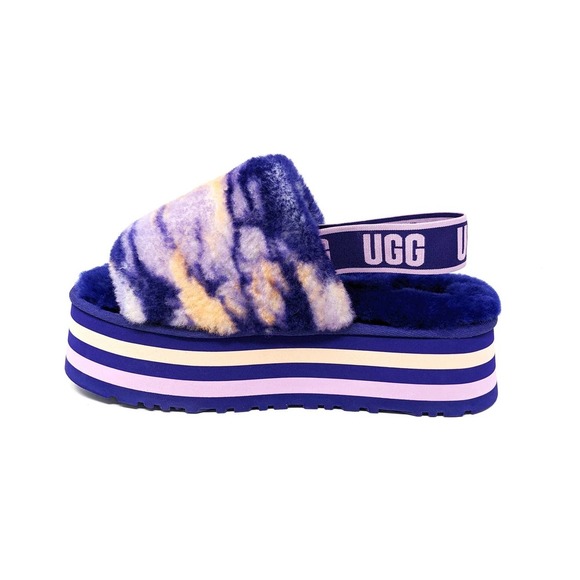 Ugg Disco Marble Slide Slippers Womens 9 Sheepskin Violet Night Purple Tie Dye - Picture 3 of 11